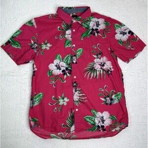 VANS Pink Hawaiian Shirt Button-Up Floral Tropical Men's Size XL